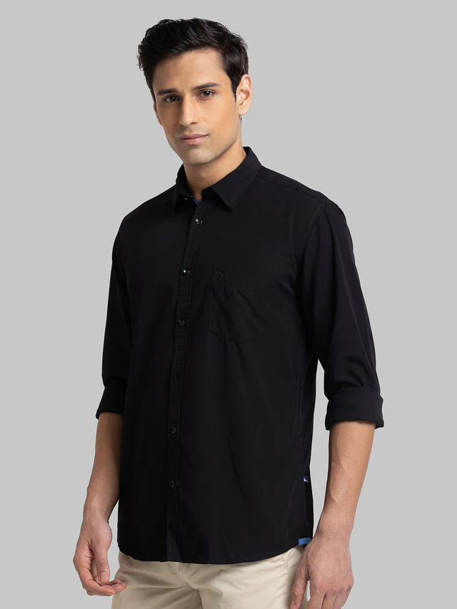 Parx Black Solid Slim Fit Bamboo Plyester Blend Casual Shirt - Image 3