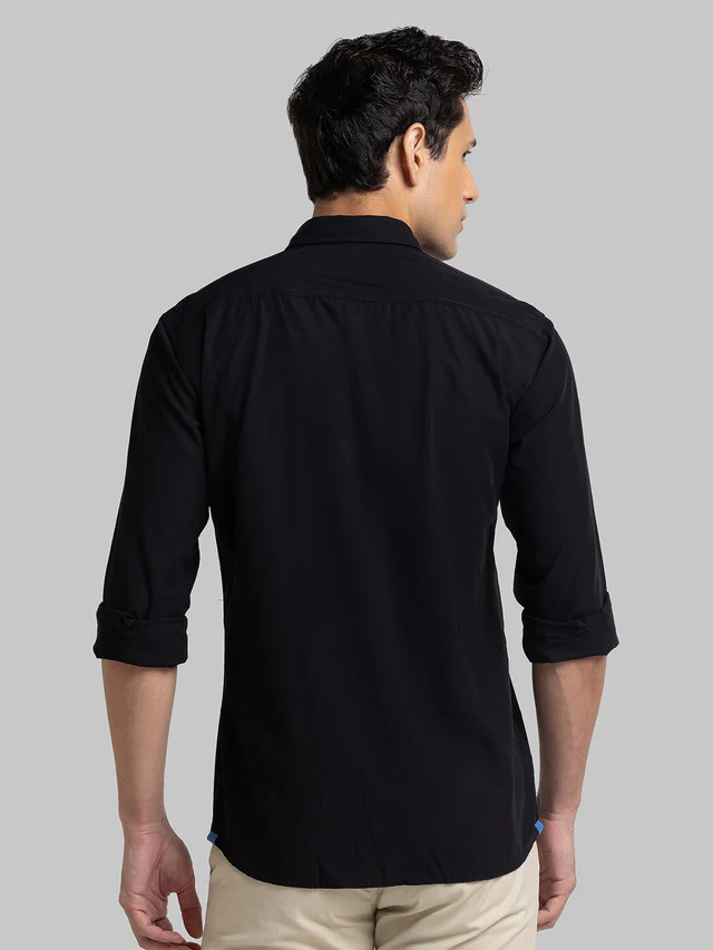Parx Black Solid Slim Fit Bamboo Plyester Blend Casual Shirt - Image 4