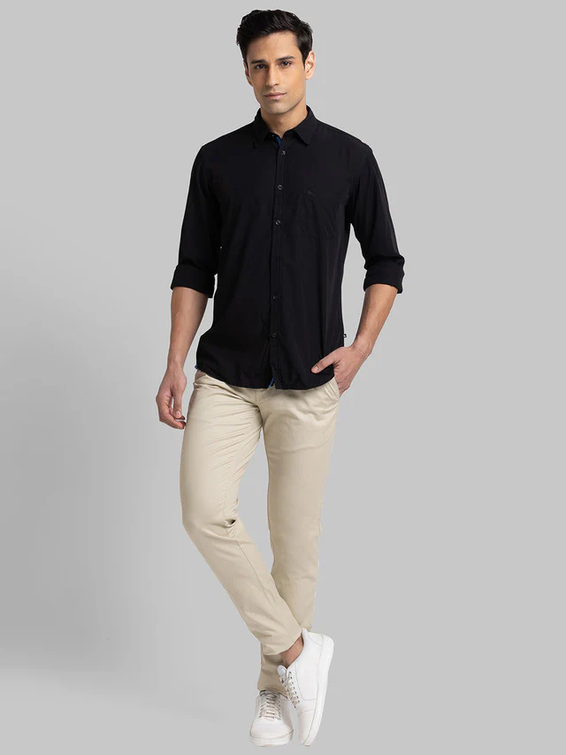 Parx Black Solid Slim Fit Bamboo Plyester Blend Casual Shirt - Image 5