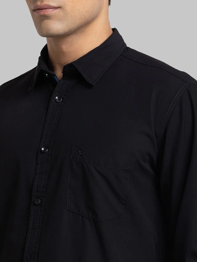 Parx Black Solid Slim Fit Bamboo Plyester Blend Casual Shirt - Image 6