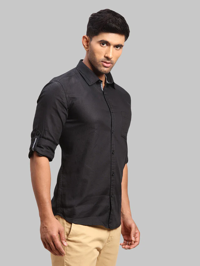 Parx Black Solid Slim Fit Cotton Casual Shirt - Image 2