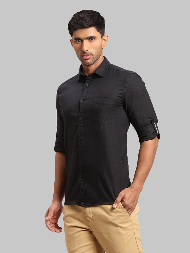 Parx Black Solid Slim Fit Cotton Casual Shirt - Image 3