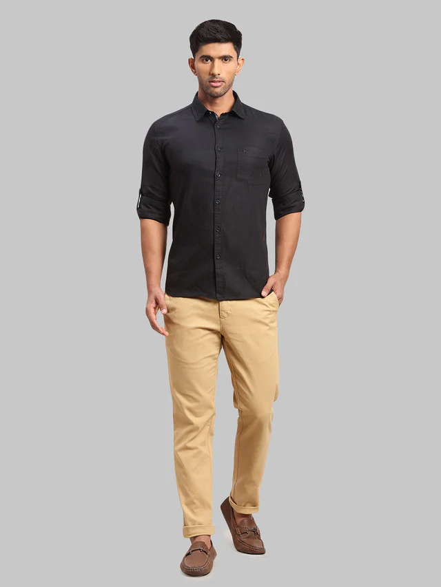 Parx Black Solid Slim Fit Cotton Casual Shirt - Image 4