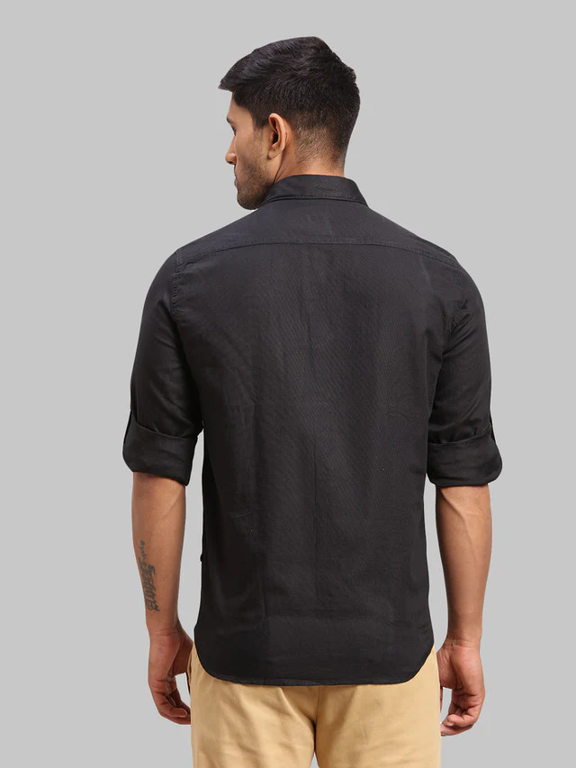 Parx Black Solid Slim Fit Cotton Casual Shirt - Image 5
