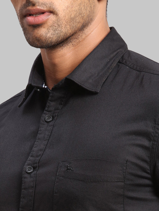 Parx Black Solid Slim Fit Cotton Casual Shirt - Image 6