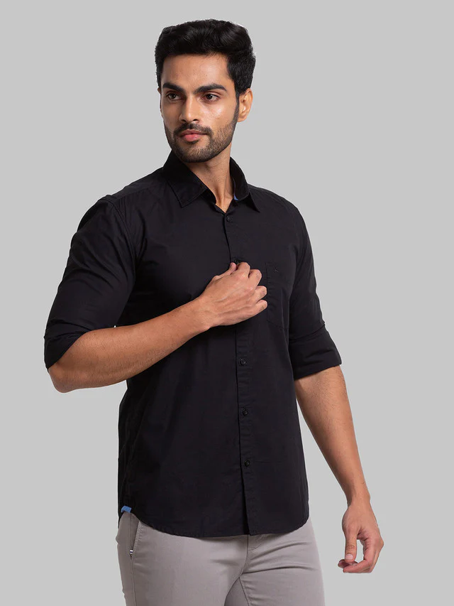 Parx Black Solid Slim Fit Cotton Casual Shirt - Image 2