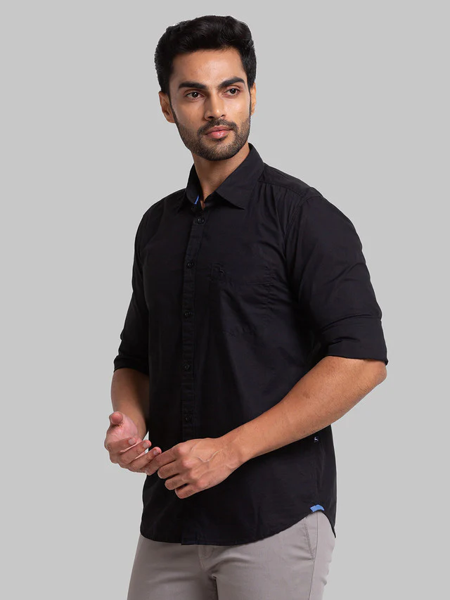 Parx Black Solid Slim Fit Cotton Casual Shirt - Image 3