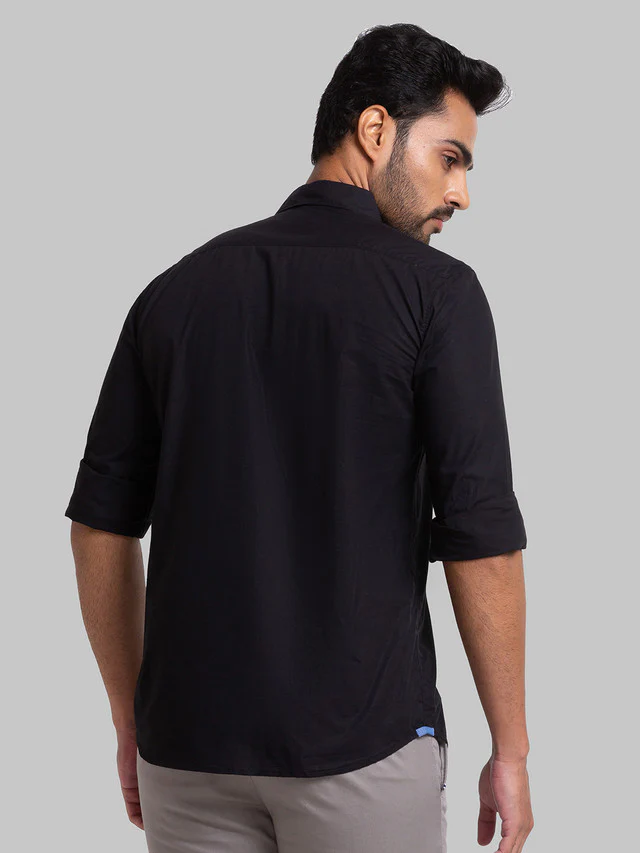 Parx Black Solid Slim Fit Cotton Casual Shirt - Image 4