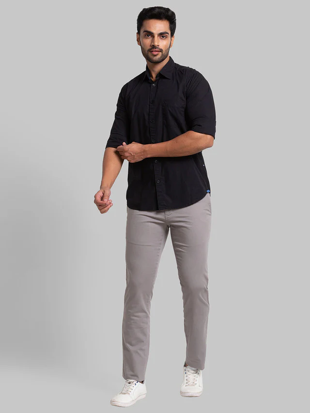 Parx Black Solid Slim Fit Cotton Casual Shirt - Image 5