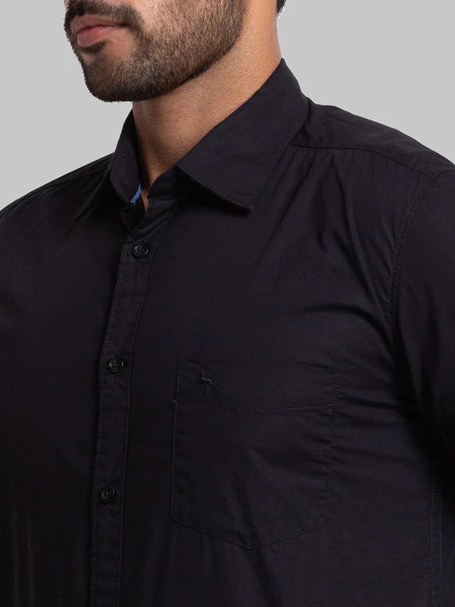 Parx Black Solid Slim Fit Cotton Casual Shirt - Image 6