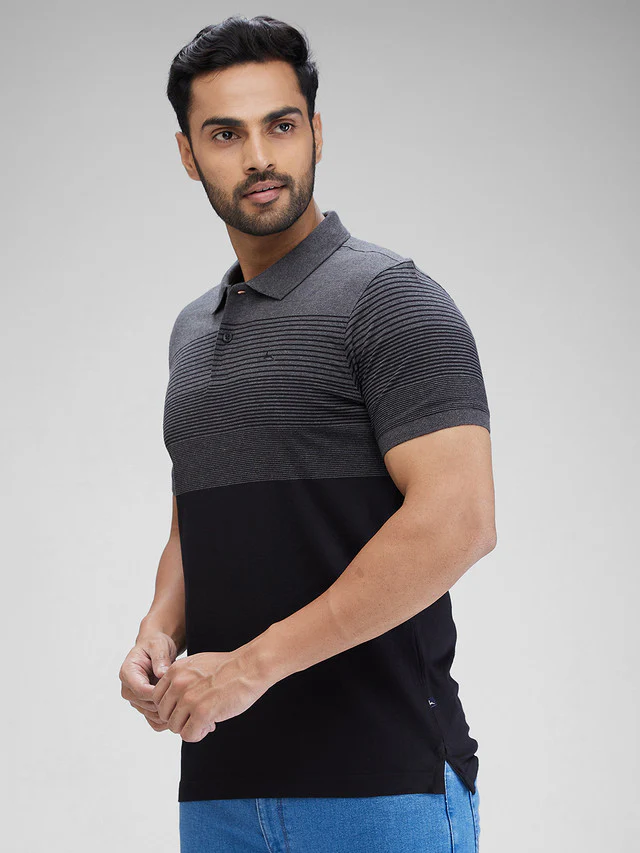 Parx Men Black Regular Fit Yarn Dyed Polo Neck Collar T-Shirt - Image 3