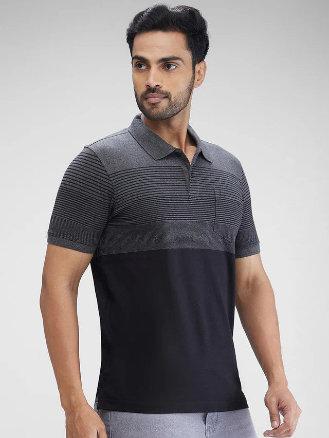 Parx Black Yarn Dyed Regular Fit Cotton T-Shirt - Image 2