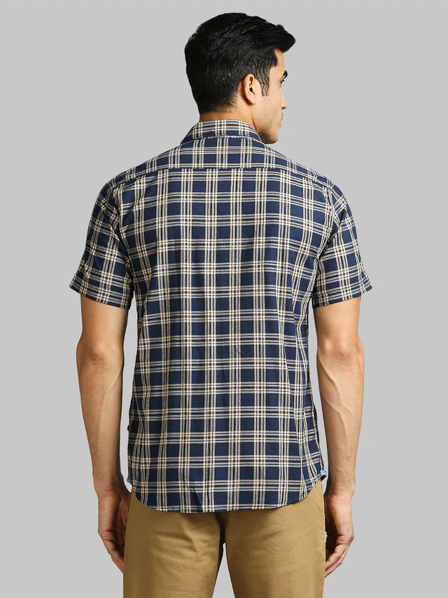 Parx Blue Checks Slim Fit Cotton Blend Casual Shirt - Image 4
