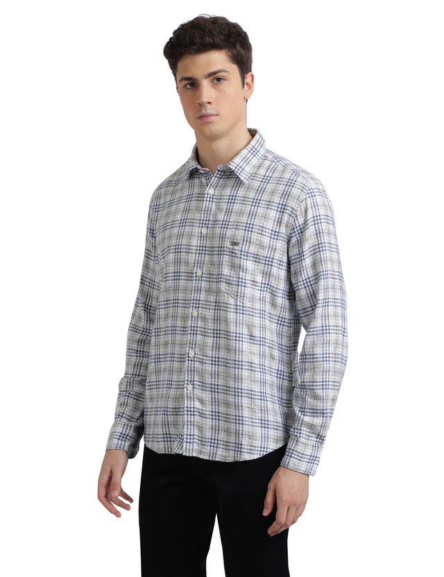 Parx Blue Checks Slim Fit Cotton Blend Casual Shirt - Image 3