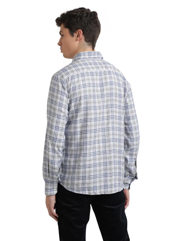 Parx Blue Checks Slim Fit Cotton Blend Casual Shirt - Image 4