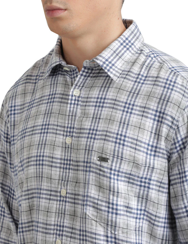 Parx Blue Checks Slim Fit Cotton Blend Casual Shirt - Image 6