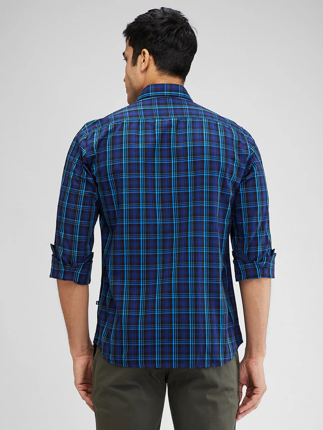 Parx Blue Checks Slim Fit Cotton Casual Shirt - Image 4