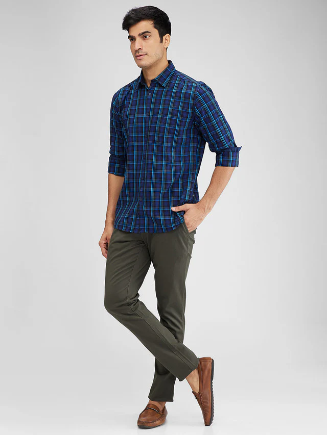 Parx Blue Checks Slim Fit Cotton Casual Shirt - Image 5
