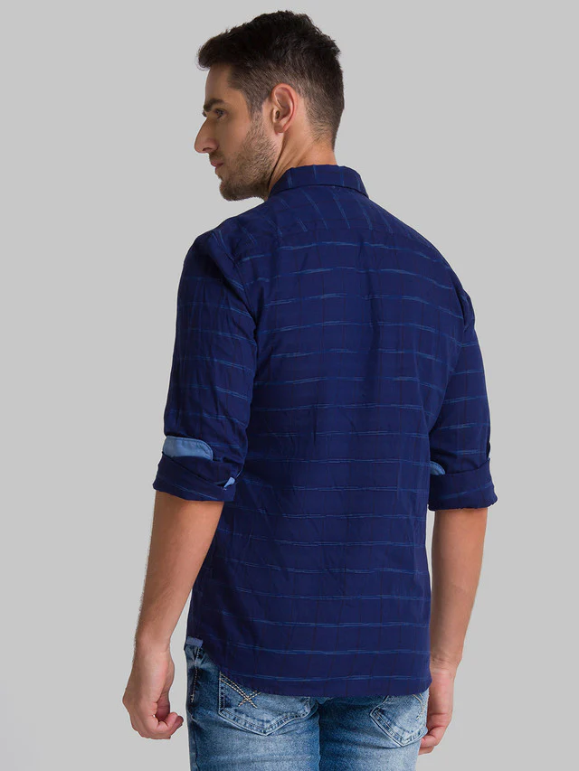 Parx Blue Checks Slim Fit Cotton Casual Shirt - Image 4