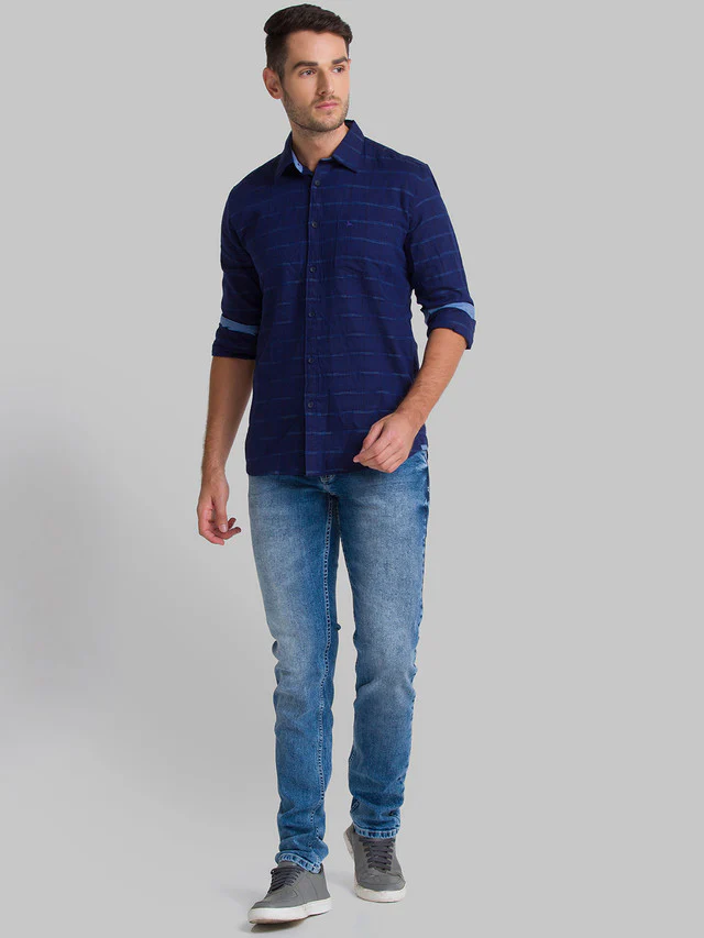 Parx Blue Checks Slim Fit Cotton Casual Shirt - Image 5