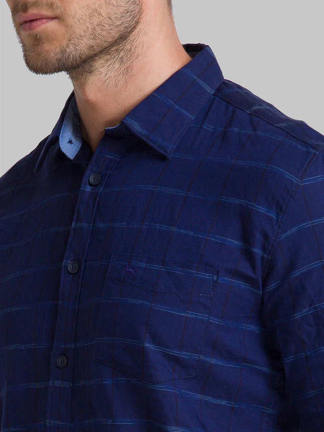 Parx Blue Checks Slim Fit Cotton Casual Shirt - Image 6