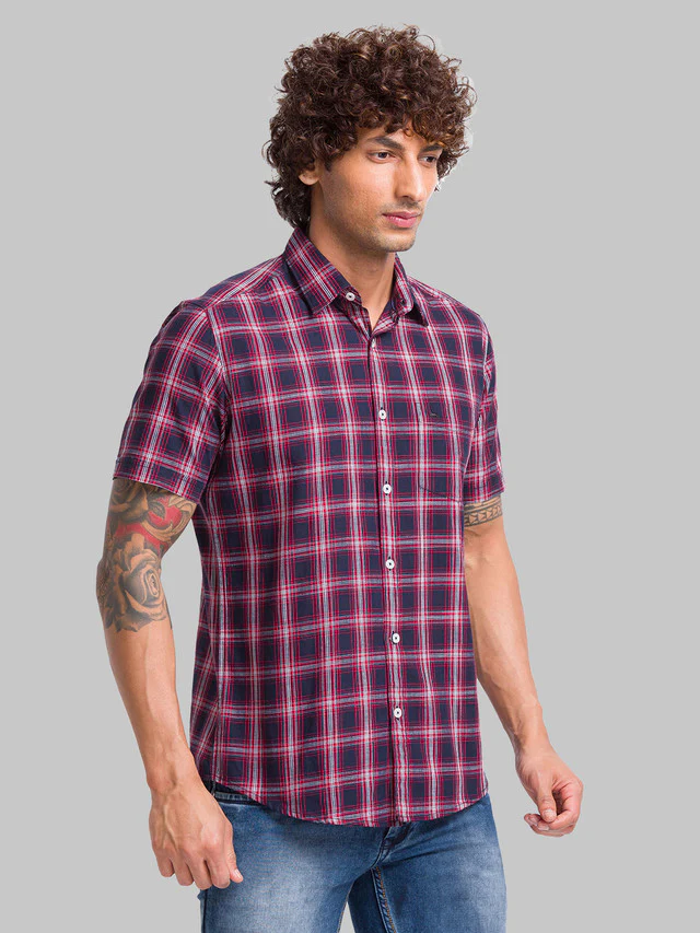 Parx Blue Checks Slim Fit Cotton Casual Shirt - Image 2