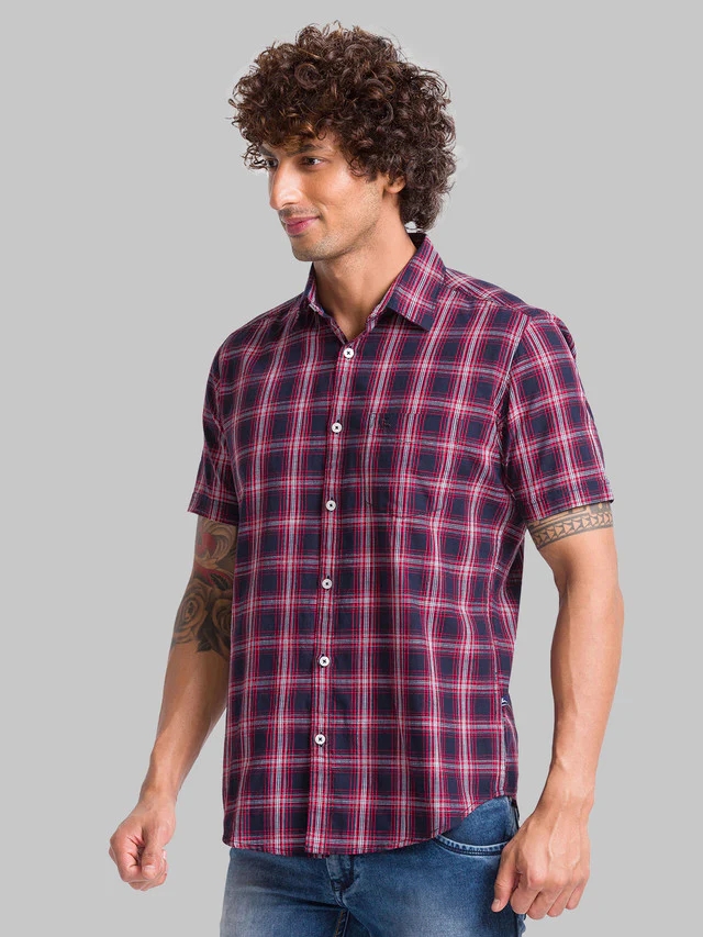 Parx Blue Checks Slim Fit Cotton Casual Shirt - Image 3
