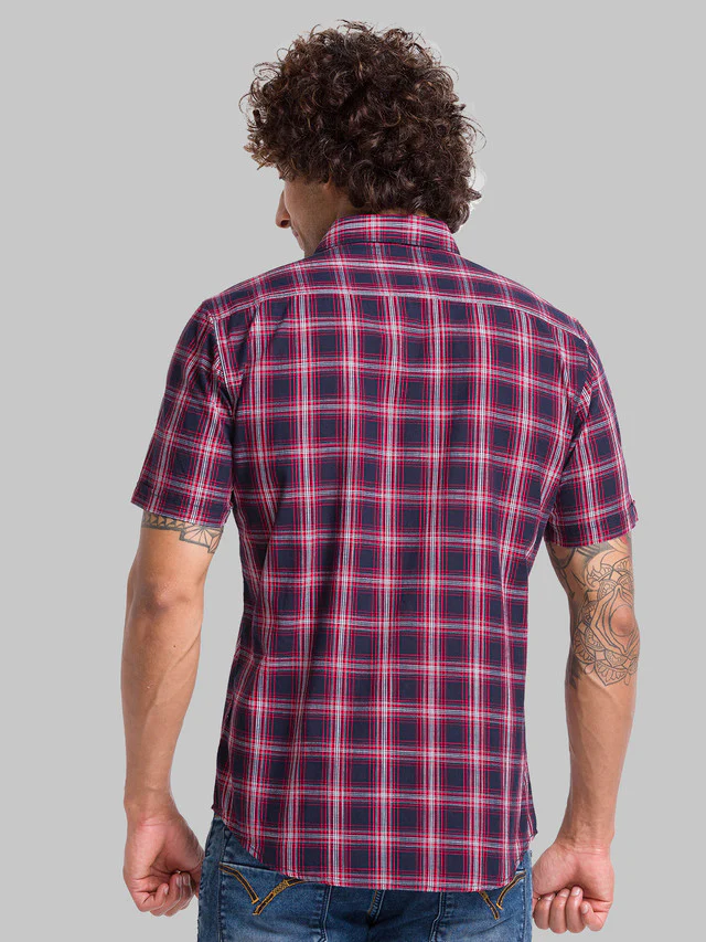 Parx Blue Checks Slim Fit Cotton Casual Shirt - Image 4