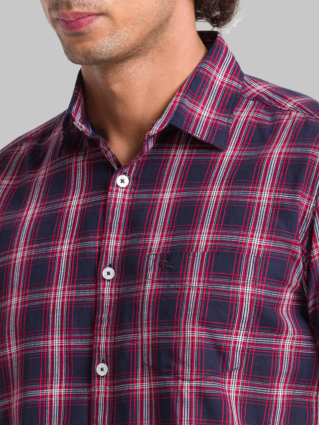 Parx Blue Checks Slim Fit Cotton Casual Shirt - Image 6