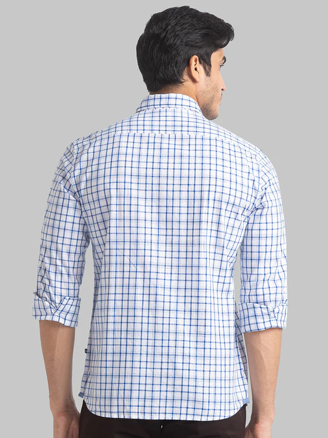 Parx Blue Checks Slim Fit Cotton Casual Shirt - Image 4