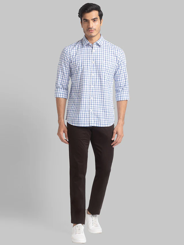 Parx Blue Checks Slim Fit Cotton Casual Shirt - Image 5