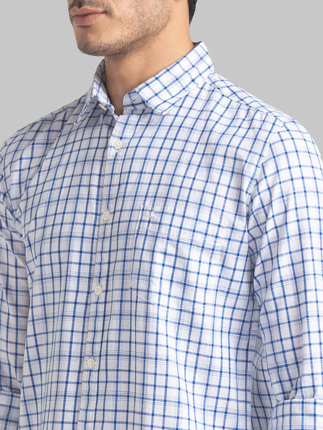 Parx Blue Checks Slim Fit Cotton Casual Shirt - Image 6