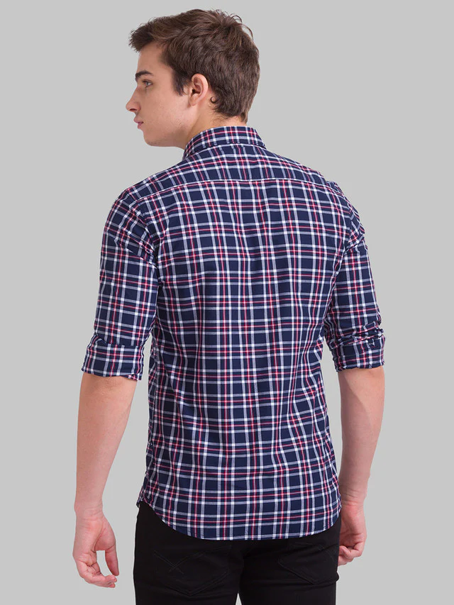 Parx Blue Checks Slim Fit Cotton Casual Shirt - Image 4