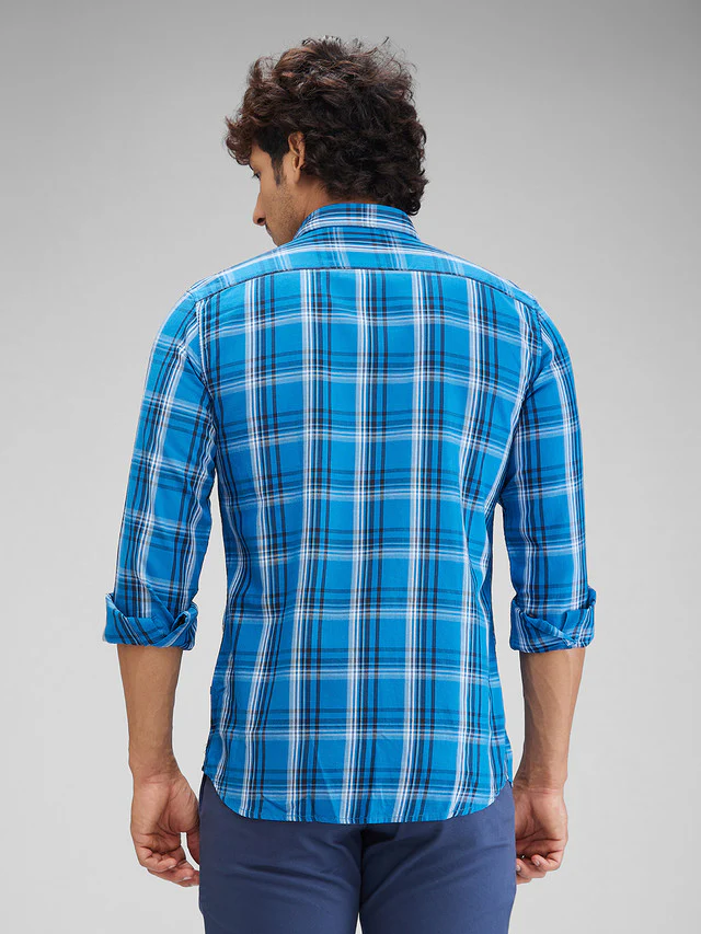 Parx Blue Checks Slim Fit Cotton Casual Shirt - Image 4