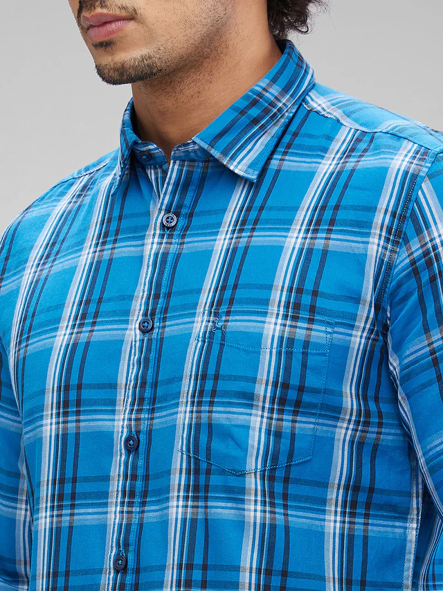 Parx Blue Checks Slim Fit Cotton Casual Shirt - Image 6
