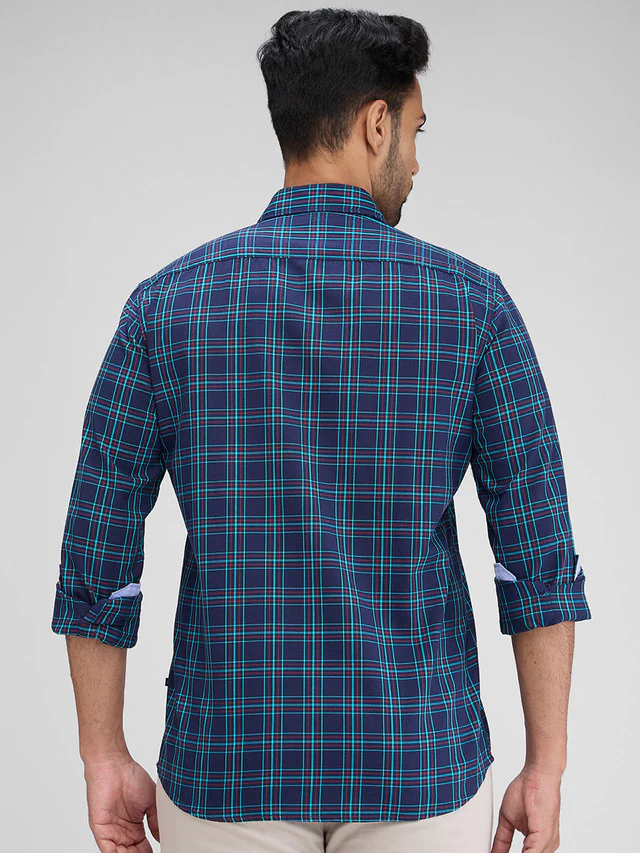 Parx Blue Checks Slim Fit Full Sleeve Cotton Shirt - Image 4