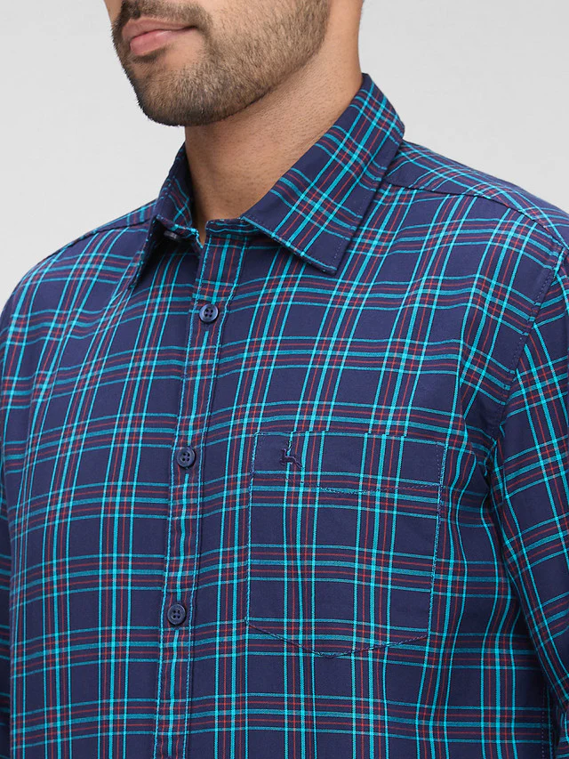 Parx Blue Checks Slim Fit Full Sleeve Cotton Shirt - Image 6
