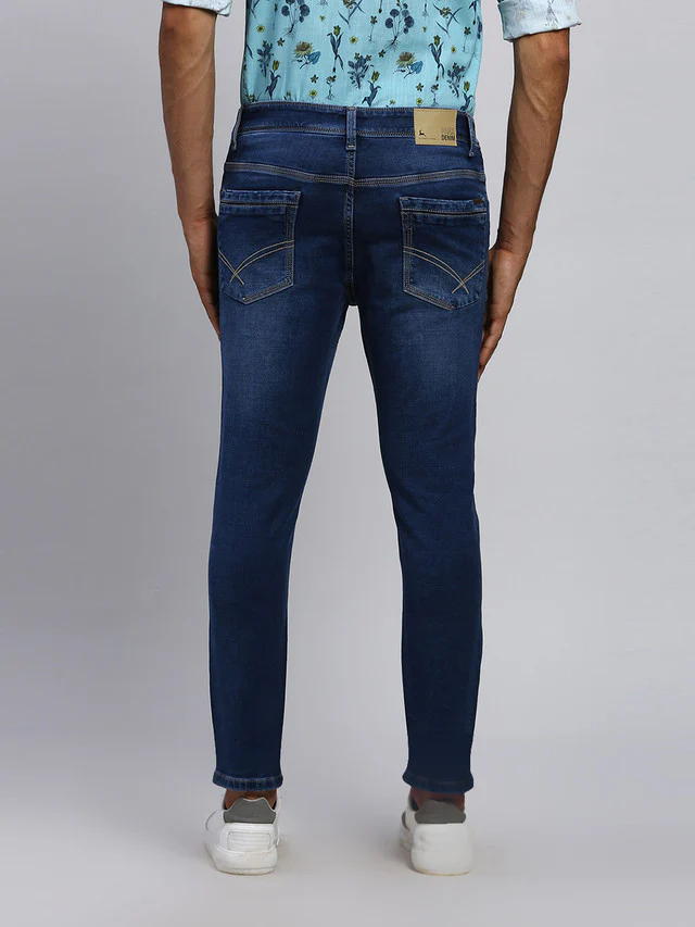 Parx Blue Dobby Skinny Cropped Fit Cotton Blend Jeans - Image 4