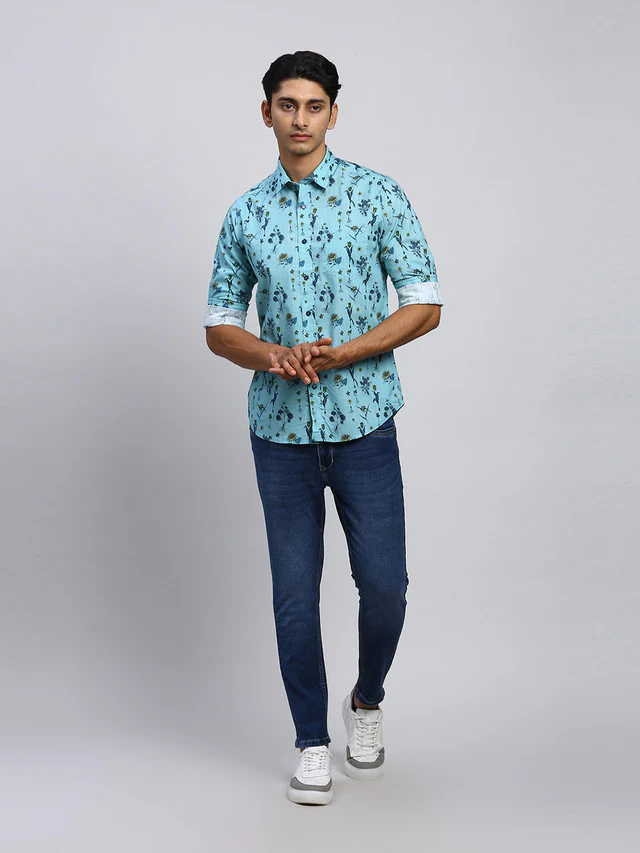 Parx Blue Dobby Skinny Cropped Fit Cotton Blend Jeans - Image 5