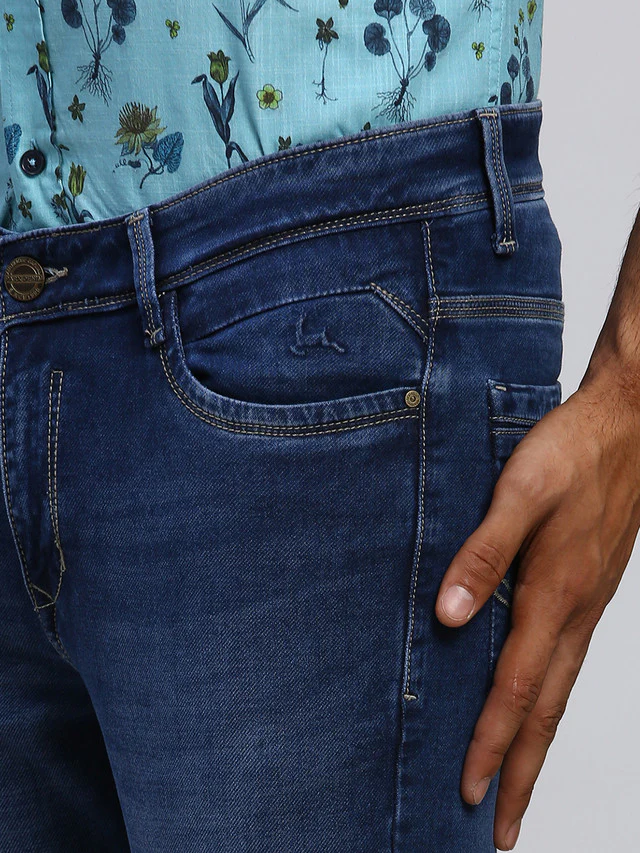 Parx Blue Dobby Skinny Cropped Fit Cotton Blend Jeans - Image 6