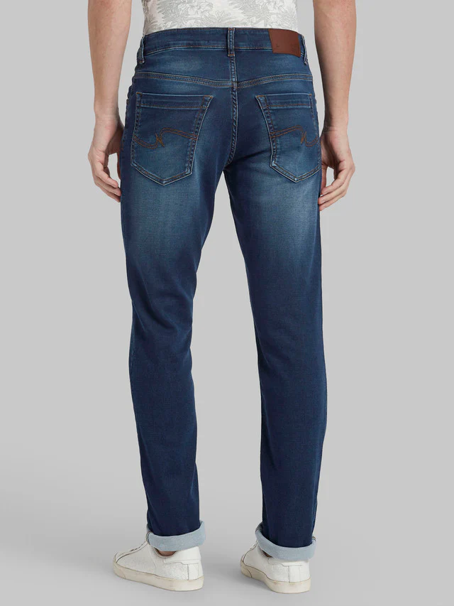 Parx Blue Dobby Slim Tapered Fit Cotton Blend Jeans - Image 4