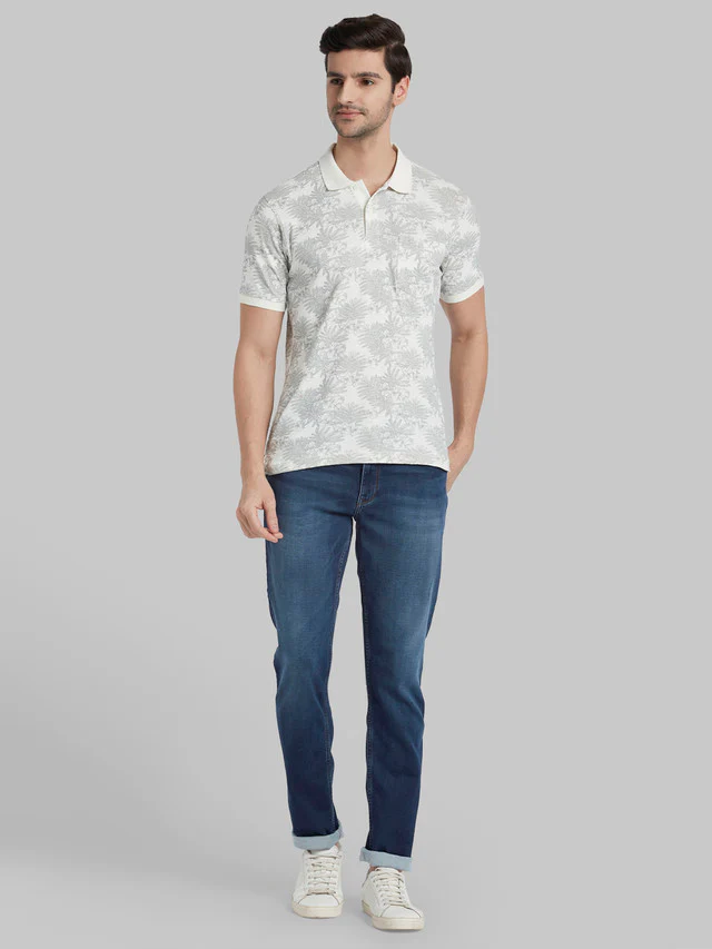 Parx Blue Dobby Slim Tapered Fit Cotton Blend Jeans - Image 5