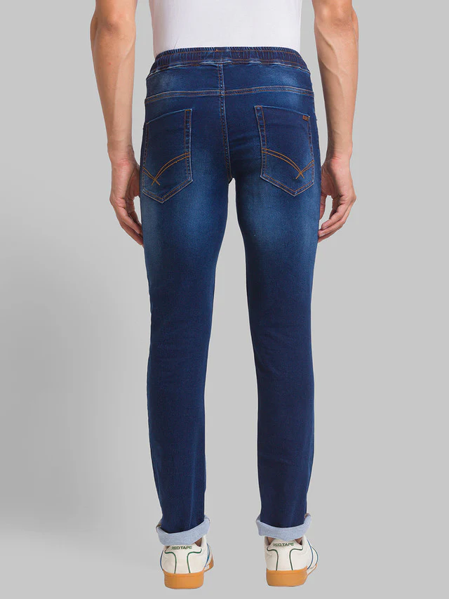 Parx Blue Jacquard Jogger Fit Cotton Blend Jeans - Image 4