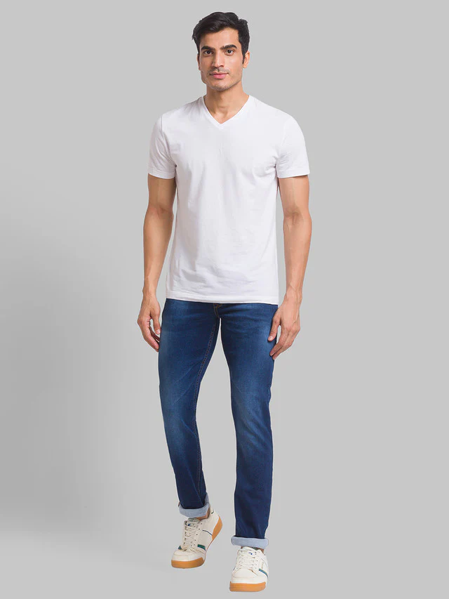 Parx Blue Jacquard Jogger Fit Cotton Blend Jeans - Image 5
