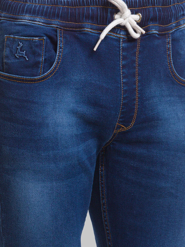Parx Blue Jacquard Jogger Fit Cotton Blend Jeans - Image 6