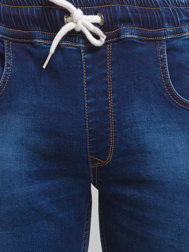 Parx Blue Jacquard Jogger Fit Cotton Blend Jeans - Image 7