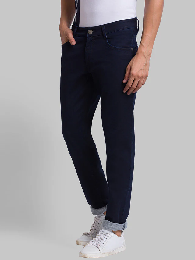 Parx Blue Jacquard Slim Tapered Fit Cotton Blend Jeans - Image 3