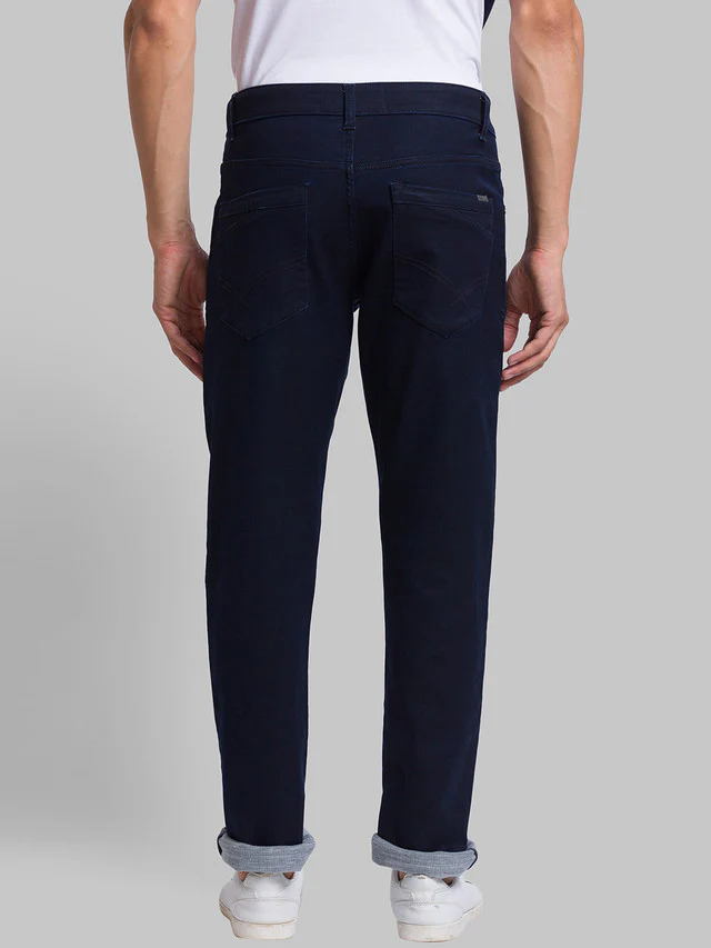 Parx Blue Jacquard Slim Tapered Fit Cotton Blend Jeans - Image 4