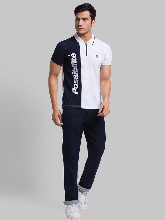 Parx Blue Jacquard Slim Tapered Fit Cotton Blend Jeans - Image 5