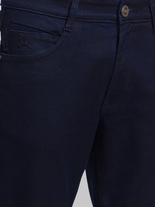 Parx Blue Jacquard Slim Tapered Fit Cotton Blend Jeans - Image 6